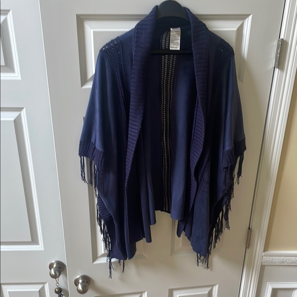 Chico's Navy Blue Poncho with Fringe - Picture 1 of 1
